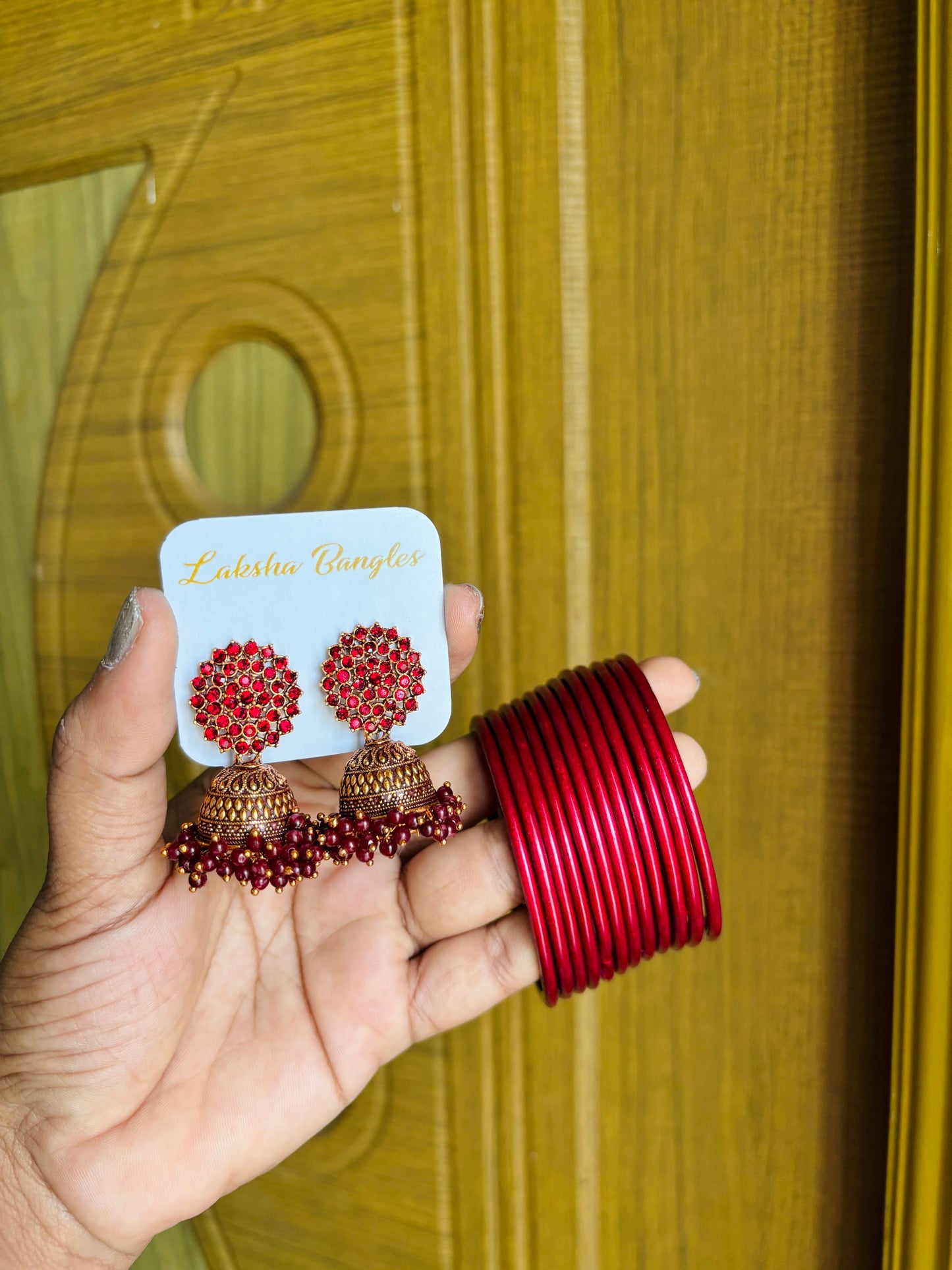 Flower jhumka with plain bangles combo🎀