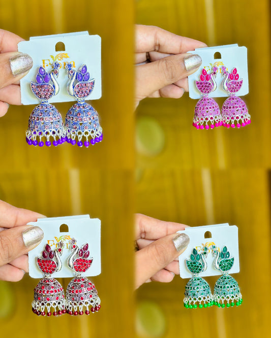 Peacock silver jhumkas