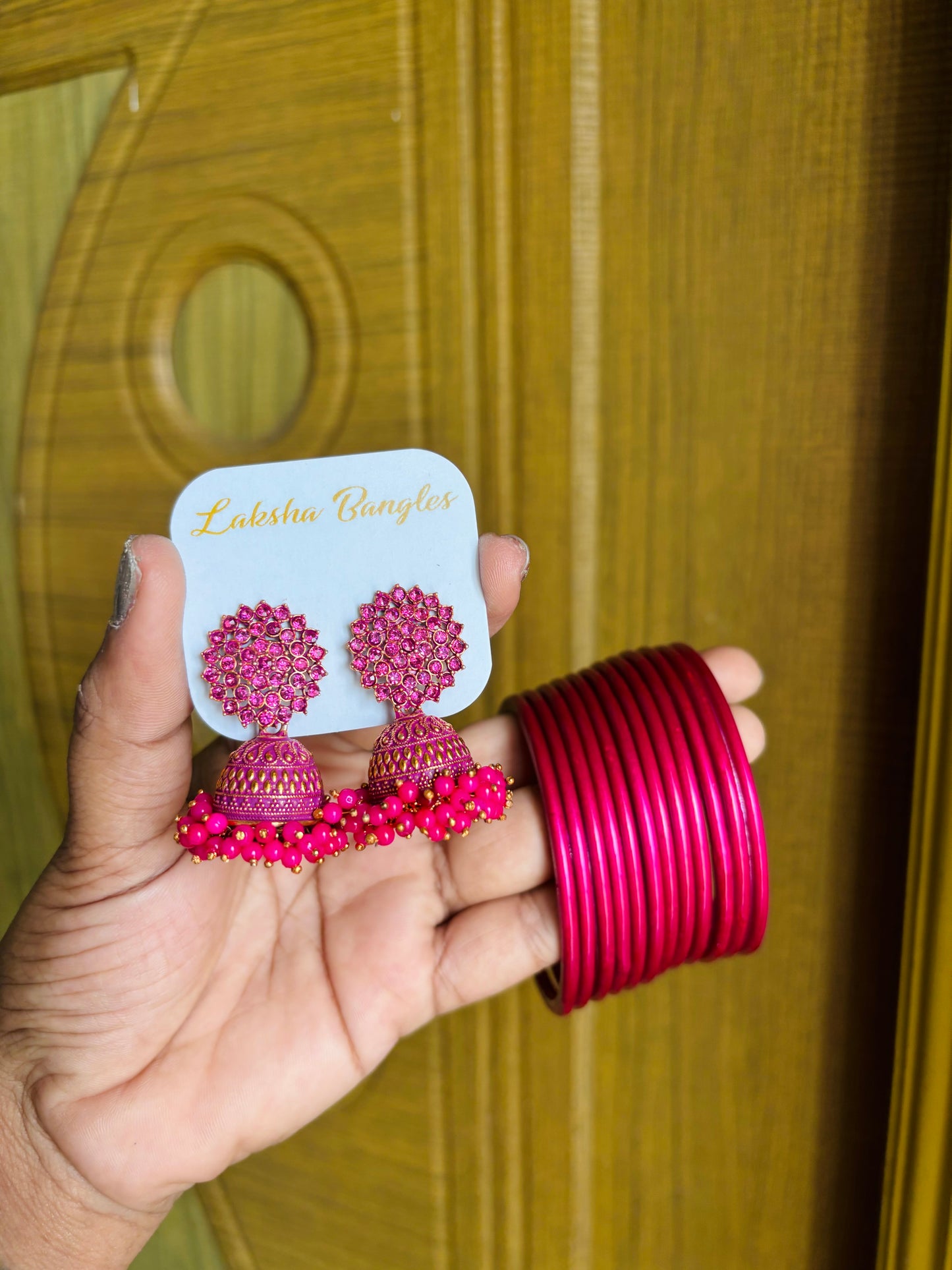 Flower jhumka with plain bangles combo🎀