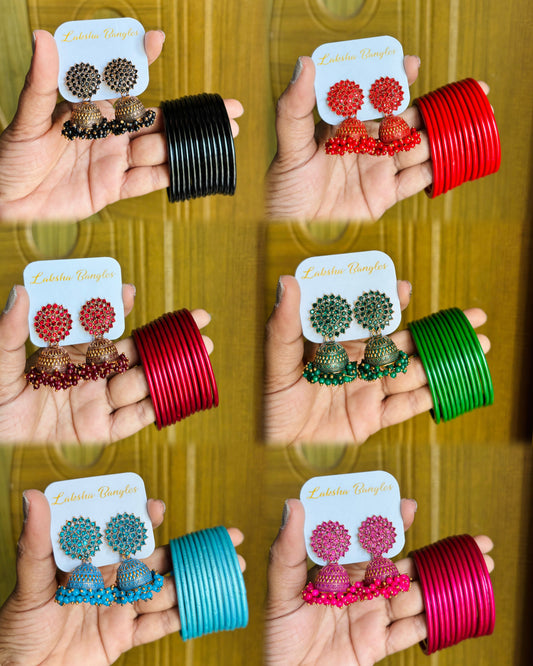 Flower jhumka combos with plain bangles