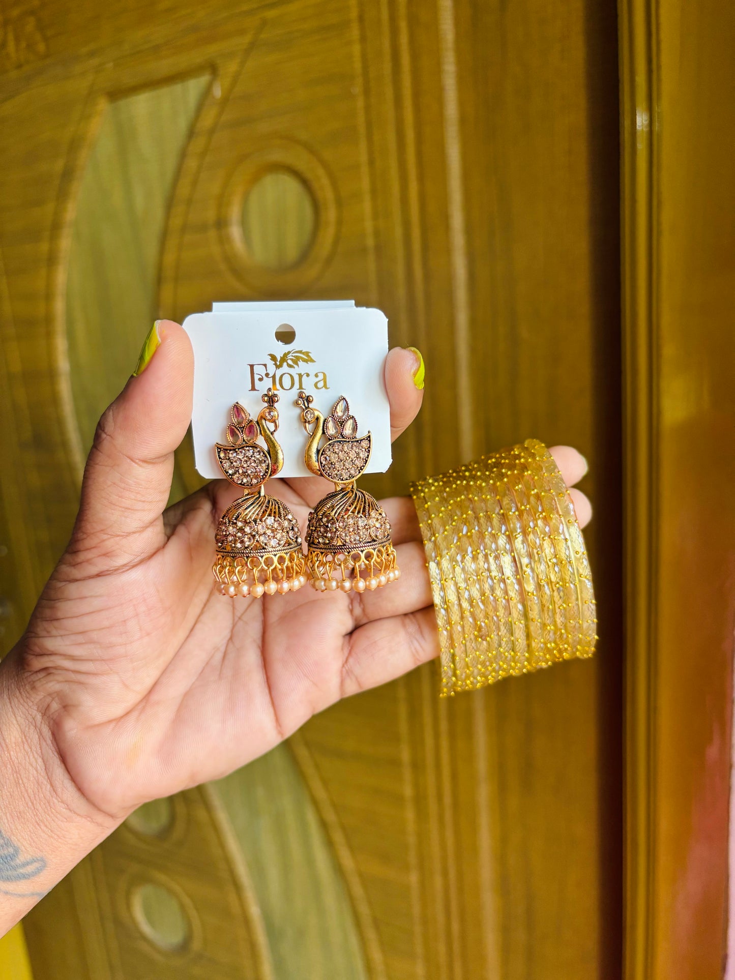 Peacock gold jhumka combo