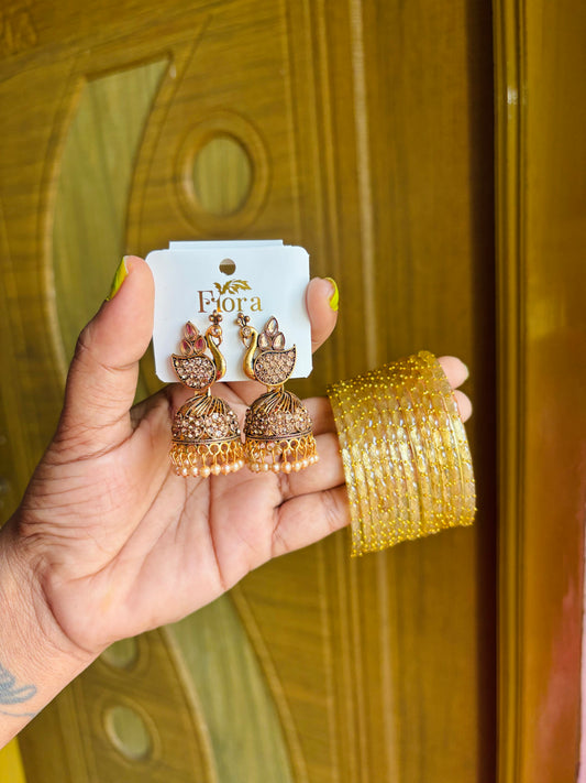 Peacock gold jhumka combo
