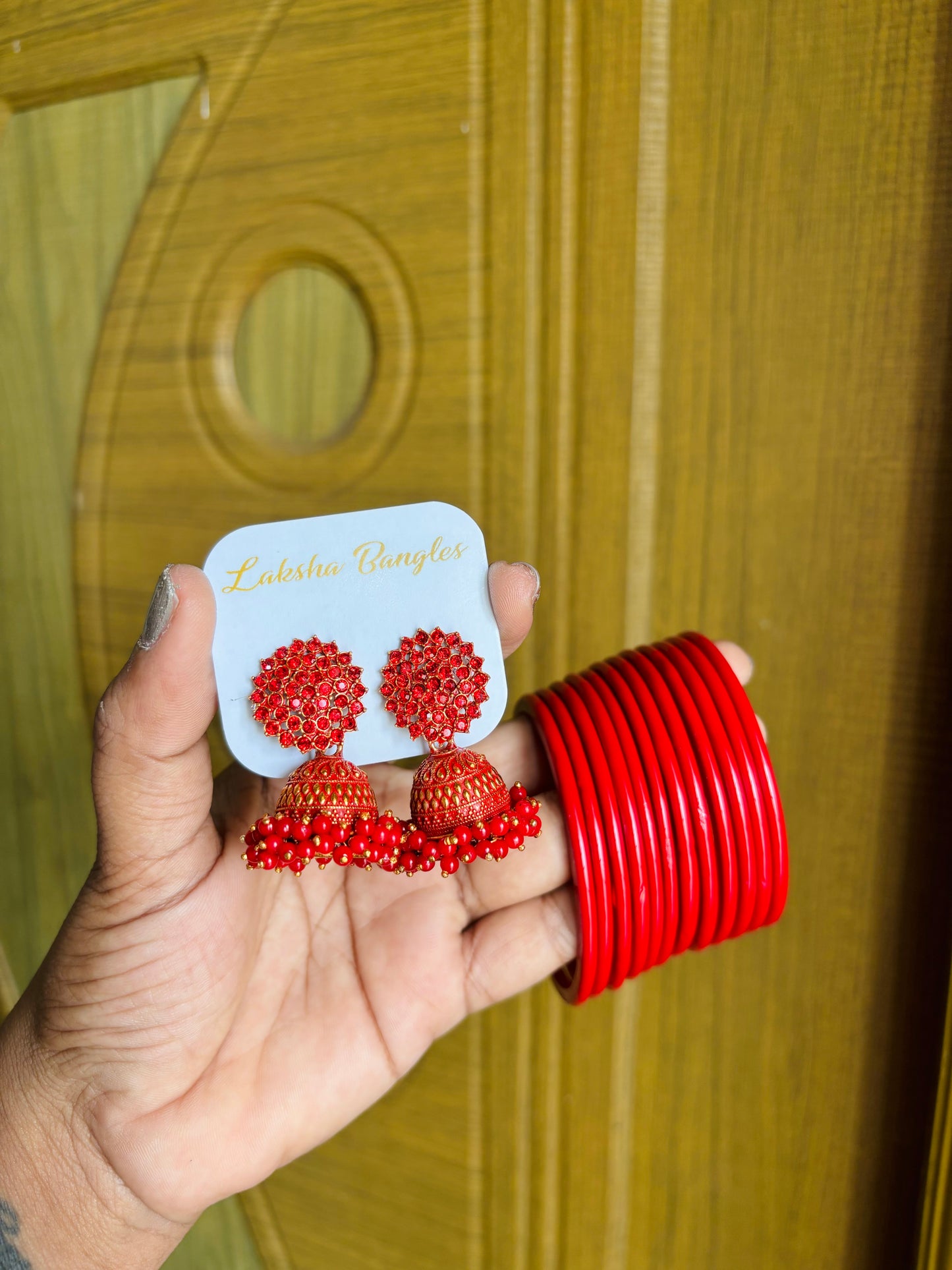 Flower jhumka with plain bangles combo🎀